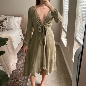 Elegant Olive Green Midi Dress
